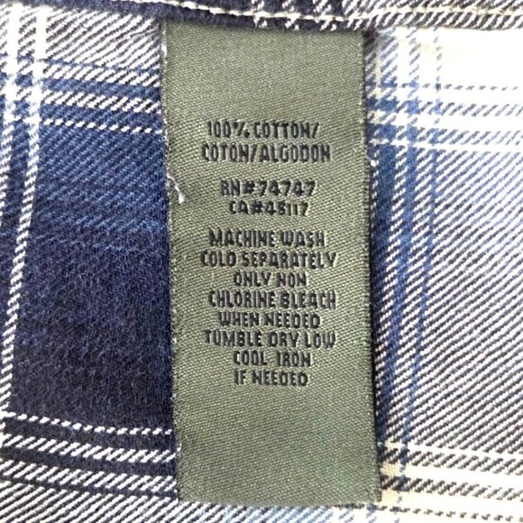 Bass Pro Shops Mens XL Blue White Plaid Flannel Button-Up Long Sleeve Shirt - Picture 8 of 8